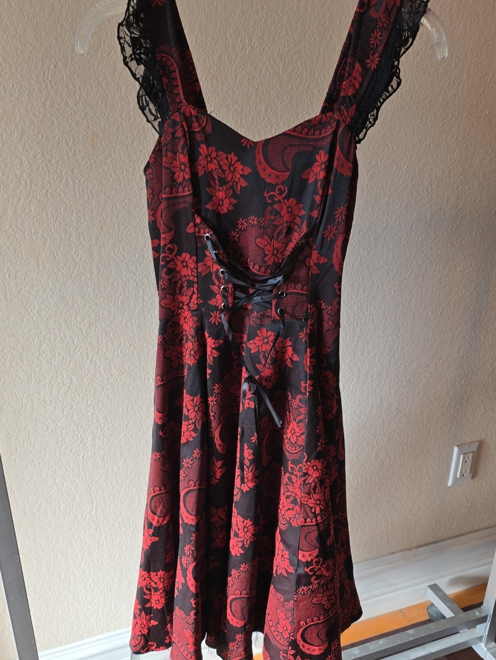 Hot Topic Black and Red Brocade Dress